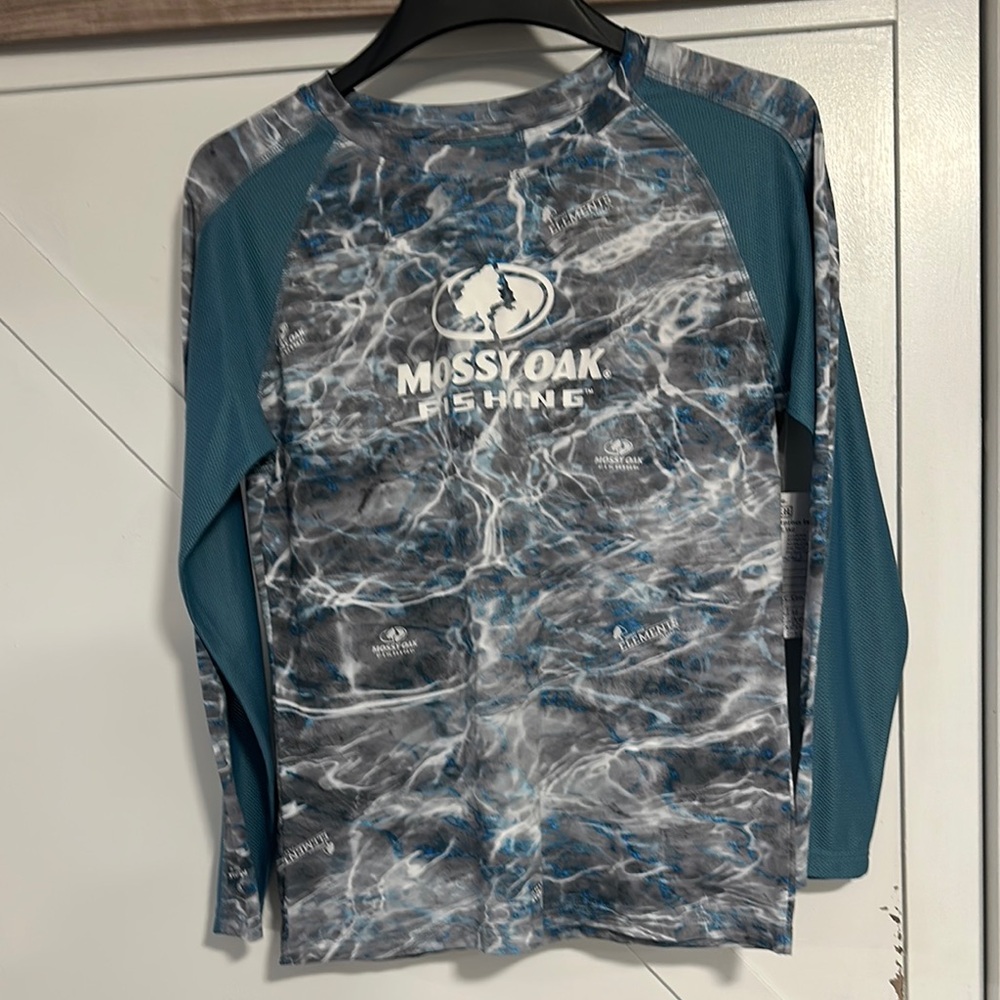 Mossy Oak Men's Elements Agua Long Sleeve Fishing Tee - Blue and Gray